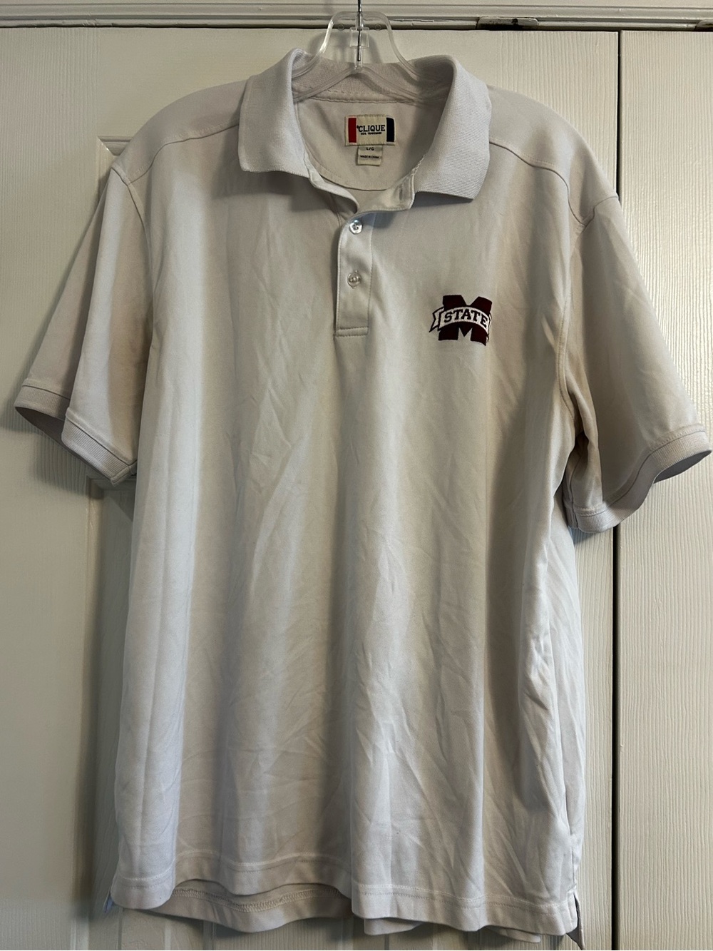 Men's White Polo Shirt with Mississippi State Logo